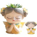 フェイスプランターポット - 屋内外の植物用フェイスフラワーポット - かわいい小さな妖精の多肉植物ポット - 排水穴付き樹脂ヘッドプランターポット - 家の装...