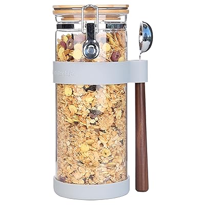 コーヒー豆キャニスター ガラス コーヒー豆保存容器付属のスプーン 密閉 気密ボトル 保存瓶 食品保存ボトル密封容器 貯蔵 砂糖 紅茶 珈琲豆 海藻 ガラスびん 1500ML グレー