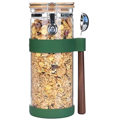コーヒー豆キャニスター ガラス コーヒー豆保存容器付属のスプーン 密閉 気密ボトル 保存瓶 食品保存ボトル密封容器 貯蔵 砂糖 紅茶 珈琲豆 海藻 ガラスびん 1500ML グリーン