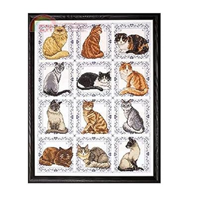 12 cats counted cross stitch kits 14 ct,12 猫、クロスステッチキット 220x 299 ポイント、50x64cm クロスステッチ