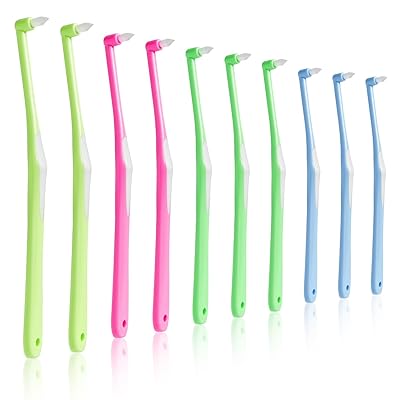 ワンタフトブラシ 10本入 4色 やわらかめ ワンタフト 歯ブラシ 部分磨き 奥歯用歯ブラシ ポイント歯ブ..