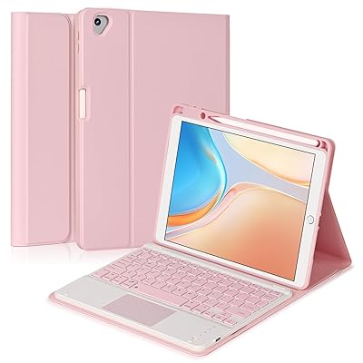 iPad10.2キーボードケース ipad 第9/8/7世代 ipad air3 pro10.5兼用キーボードカバー 脱着式 タッチパッド搭載 上側ペンホルダー スタンド機能 全面保護 ピンク