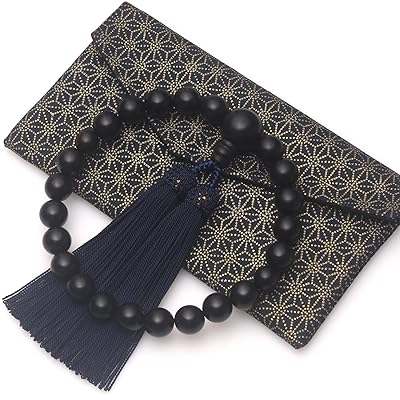 数珠 男性用 縞黒檀 念珠 葬式 葬儀 お通夜 略式 数珠袋付き 全ての宗派でお使い頂けます… (鉄紺)