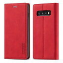Samsung Galaxy S10 ケース ギャラクシー S10 ケース 手帳型 高級PUレザー 艶なしPU革 TPU バンパー カード収納 スタンド機能 マグネット 耐衝撃 全面保護 定番 おしゃれ 財布型 カバー - レッド