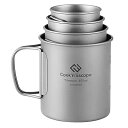 チタンマグセット スタッキング 登山コップ 120ml+180ml+300ml+450ml キャンプ コーヒーカップ 折りたたみ取っ手 軽量 直火 収納袋付き