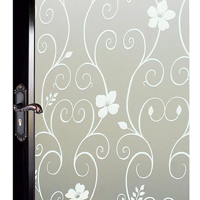 窓ガラス目隠しフィルム 目隠しシート めかくしシート 窓用フィルム ガラスフィルム 目隠しシート すりガラス調 結露防止 uvカット 水で貼る はがせる 貼り直し可能 浴室 風呂 玄関 断熱 遮光 飛散防止 おしゃれな白花柄 (0.9M X 2M)