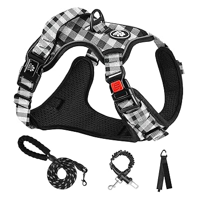 犬 ハーネス 犬用胴輪 調節可能 夜間反射 小型犬/中型犬/大型犬 通気性 メッシュ 歩行補助 散歩 しつけ用 軽量 安全 おしゃれ 引っ張り防止 ドッグ 訓練 柴犬 秋田犬 (XS,ブラック＋格子)