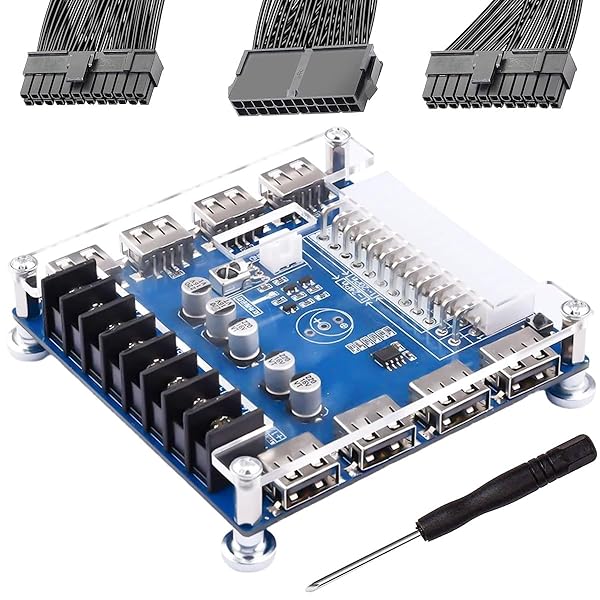 電源ATXアダプタボード ATX-24P 20/24ピン電源ブレークアウトボード 3.3V/5V/12V 8ポートUSB ATXマザーボードスプリッタケーブル付き ドライバー