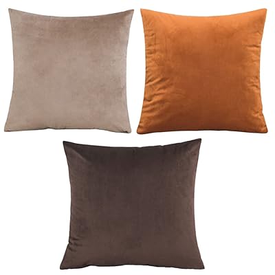 クッションカバー 40x40cm 北欧 3枚セット おしゃれ 可愛い ベルベット無地 モダン アンティーク ナチュラル ファスナー インテリア 家庭装飾 車 部屋飾り (40x40, ブラウン)