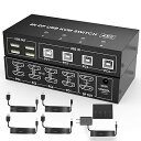 4ポートデュアルモニター kvmスイッチDisplayport 4K 60Hz、KVMスイッチ 2モニター 4コンピュータ 4 USB2.0ハブ付き、デュアルモニター 切替器Displayport キーボードとマウスのスイッチ