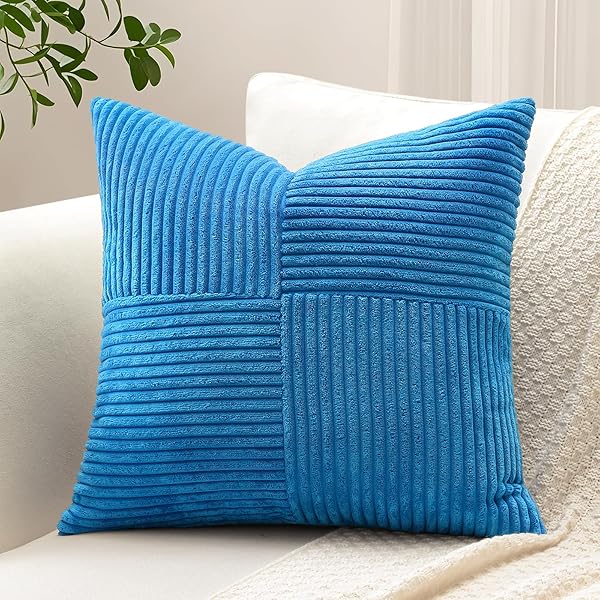 クッションカバー 50x50cm 1枚 無地 おしゃれ 可愛い コーデュロイ 4分割デザイン ストライプ モダン ジッパー式 インテリア 室内装飾用 装飾用ピローカバー (50x50,ブルー) natuarc-10318603 ナチュアークSHOP 楽天市場店 パッケージ画像