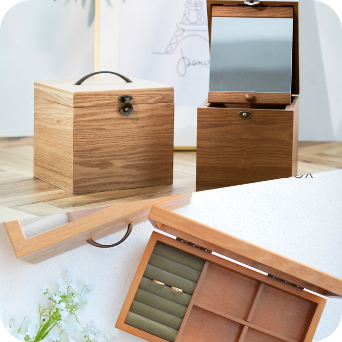 木の温もりセット [ ナチュメイプル 木製 メイクボックス ジュエリーボックス セットC ] 鏡付き 大容量 ミニドレッサー コスメボックス アクセサリーケース メイク コスメ 収納 北欧 スキンケア 収納 おしゃれ 卓上 誕生日プレゼント ギフトのサムネイル