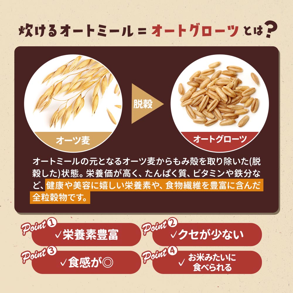 【10%OFF】【ポイント20倍】炊ける オートミール 800g ごはん 炊くオーツ麦 糖質 糖質制限 ダイエット 残留農薬検査済み オートグローツ プチプチ食感 健康 栄養 ビタミン 食物繊維 鉄 タンパク質 お米 ビタミンB1 ビタミンB2 主食 雑穀米 natumart-10005595 natumart-ナチュマート- サンプル画像3