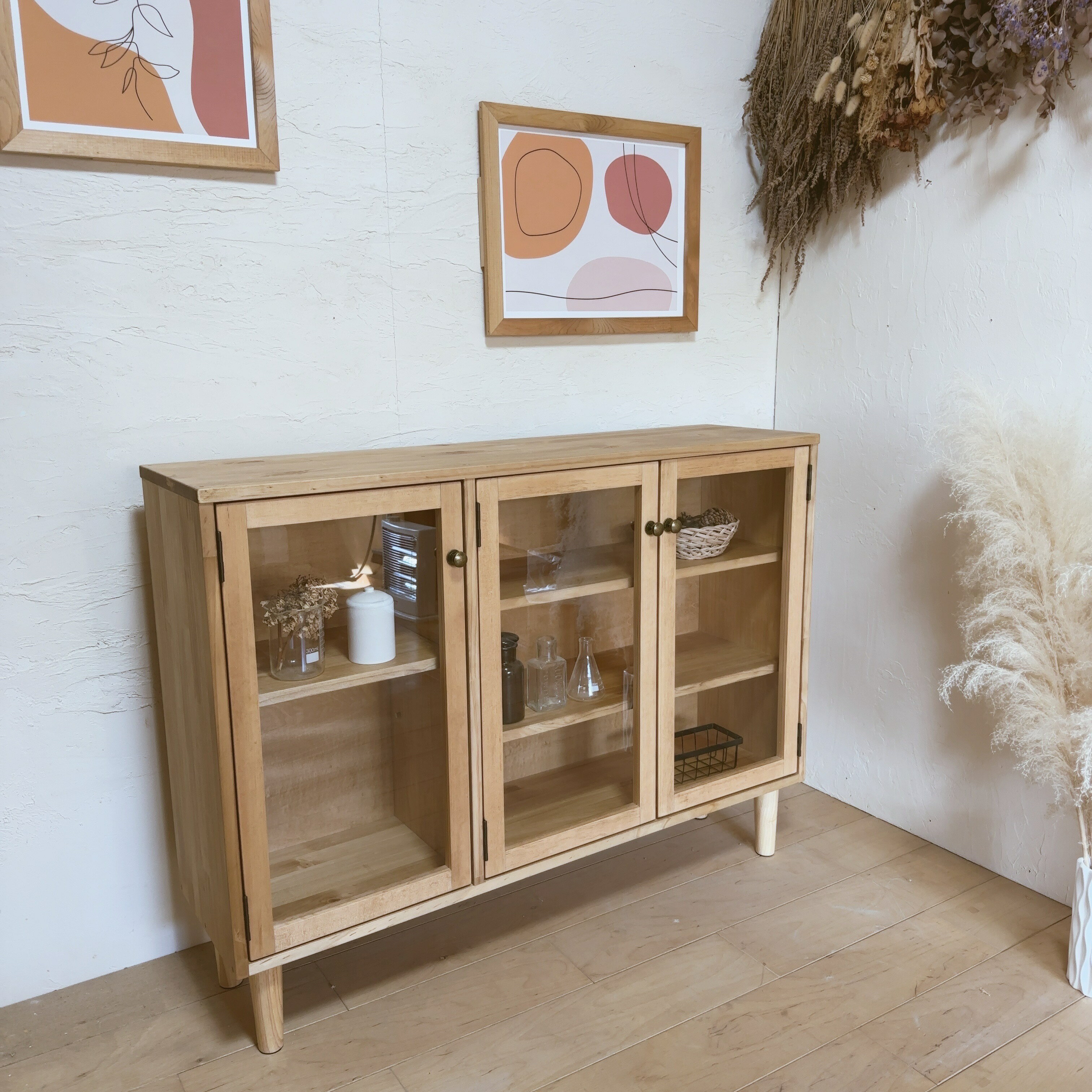 ガラスキャビネット 収納 食器棚 コレクション棚 リビングボード ナチュラル [2]