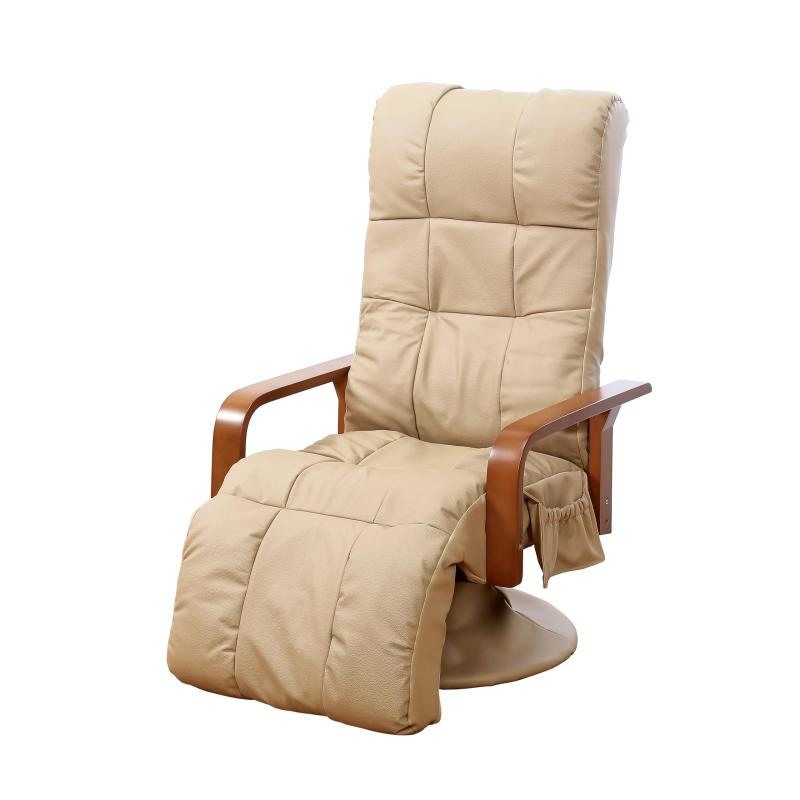 ビータ(Vita) 本革フットレストリクライニングチェア ベージュ 幅64x奥行77～153x高さ34～101cm 座面高：34cm 重量：15.5kg 最大180°回転座面 本革 牛皮使用 インテリア 無段階リクライニング 厚