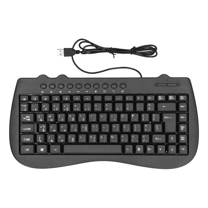 英語/アラビア語のコンピューターキーボード、87キーのUSBワイヤードキーボード、白い文字の黒い背景、人間工学に基づいたキーボード(アラビア語)