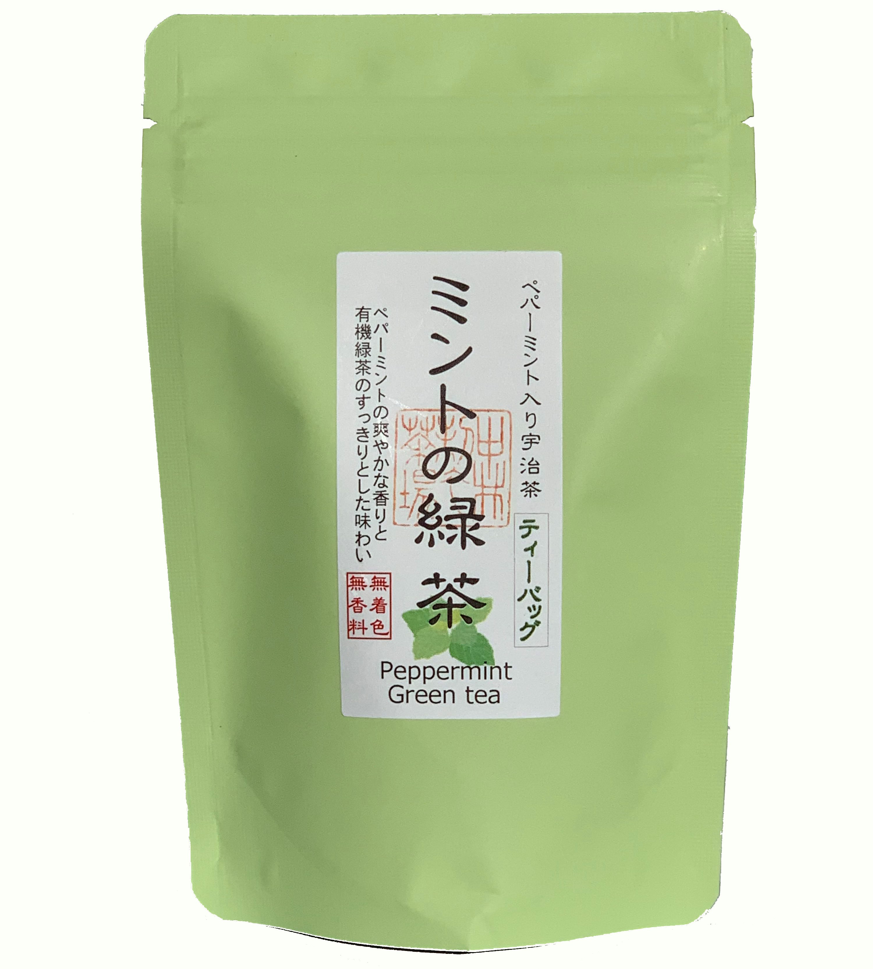 ミント入緑茶 ミントの緑茶ティーバッグ 20g(2g10P) / メール便可 水出し 冷茶 有機緑茶 無農薬 花粉症 スッキリ 国産ミント 煎茶 ティーパック 国産 ペパーミント /【当店オススメ】