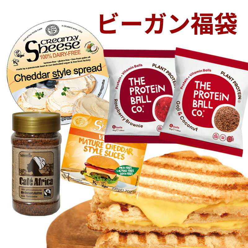 ビーガン福袋セット 福袋 食品 クリーミーシーズ チェダースプレッド 255g スライスチーズ 熟成チェダーシーズ 200g ラズベリーブラウニー 45g プロテインボール ゴジココナッツ 45g プロテインボール オーガニックカ フェアフリカ 100gインスタントコーヒー