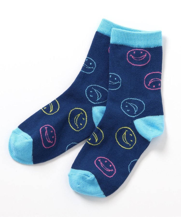メール便対応 Ampersand アンパサンド BOYS 総柄ソックス ネイビーブルー/スマイル 16-18cm エフオーインターナショナル 男の子 レッグウェア 靴下 FOインターナショナル