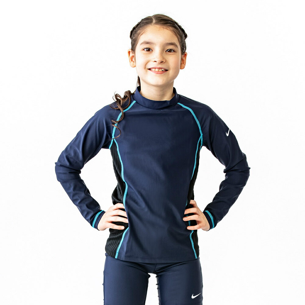 メール便対応 ナイキ NIKE スクール ロングスリーブ ラッシュガード GIRLS サックス 140cm SS23 UV 水着 スクール水着 女子 あす楽対応