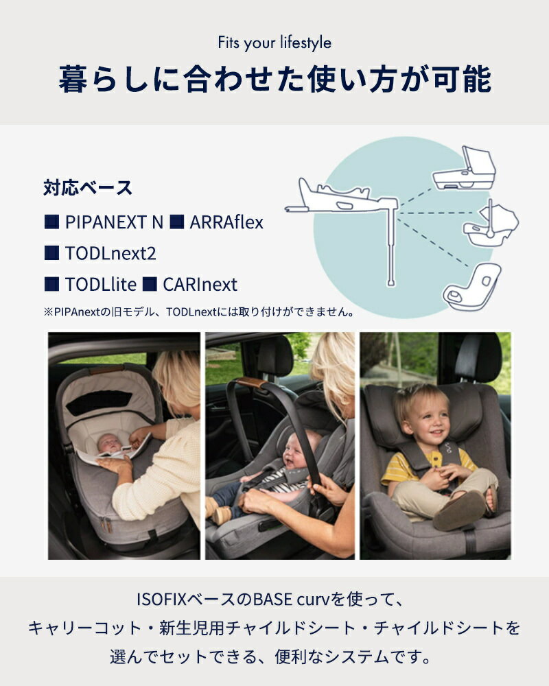 【正規品】 nuna ベースカーブ base curv ヌナ チャイルドシート ベビーシート 新生児 ISOFIX ベース カーブ ベビーシート 車 取付 チャイルドシートベース 回転式 安全基準R129 セカンドカー 取り付け簡単 赤ちゃん 出産 ベース ネクスト 3