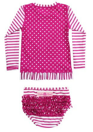 【ポイント★18倍★23日10時〜】Ruffle Butts ラッフルバッツ ロングラッシュガード Berry Striped Polka Long Sleeve 3歳〜4歳 女の子用 UPF50+/水着/ロングスリーブ/ベビー水着/キッズ水着【あす楽対応】【ナチュラルリビング】