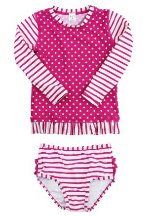 【ポイント★18倍★23日10時〜】Ruffle Butts ラッフルバッツ ロングラッシュガード Berry Striped Polka Long Sleeve 3歳〜4歳 女の子用 UPF50+/水着/ロングスリーブ/ベビー水着/キッズ水着【あす楽対応】【ナチュラルリビング】