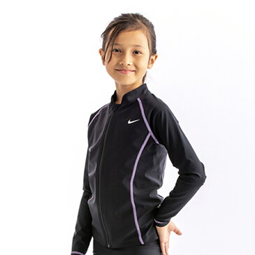 ＼全商品12倍！／メール便対応 ナイキ NIKE スクール ロングスリーブ ラッシュガード GIRLS ブラック パープルパルス 120cm SP22 F Z UV ジッパー式 水着 スクール水着 女子 あす楽対応【ナチュラルリビング】