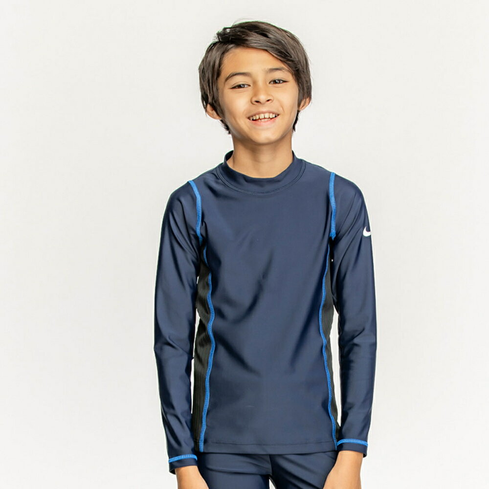 ナイキ NIKE SS24 BOYS ロングスリーブ UV ハイドロガード ブルー 120 水泳 長袖 キッズ UV スクール水着 男子 男の子 プール 1991091