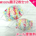 【メール便 送料無料】 親子2枚セット マスク ボタニカルフラワー 大人用+キッズ用 2枚セット 綿100% 親子コーデ 子供