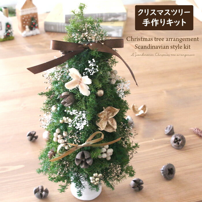 【手作りキット】 クリスマスツリー フラワーアレンジメント キット （ 北欧風 ）　ドライフラワー 卓上 おしゃれ 北欧 オーナメント セット クリスマス プレゼント ギフト 贈り物 ツリー 制作 製作 手作り ハンドメイド てづくり オリジナル キット イベント ワークショップのサムネイル