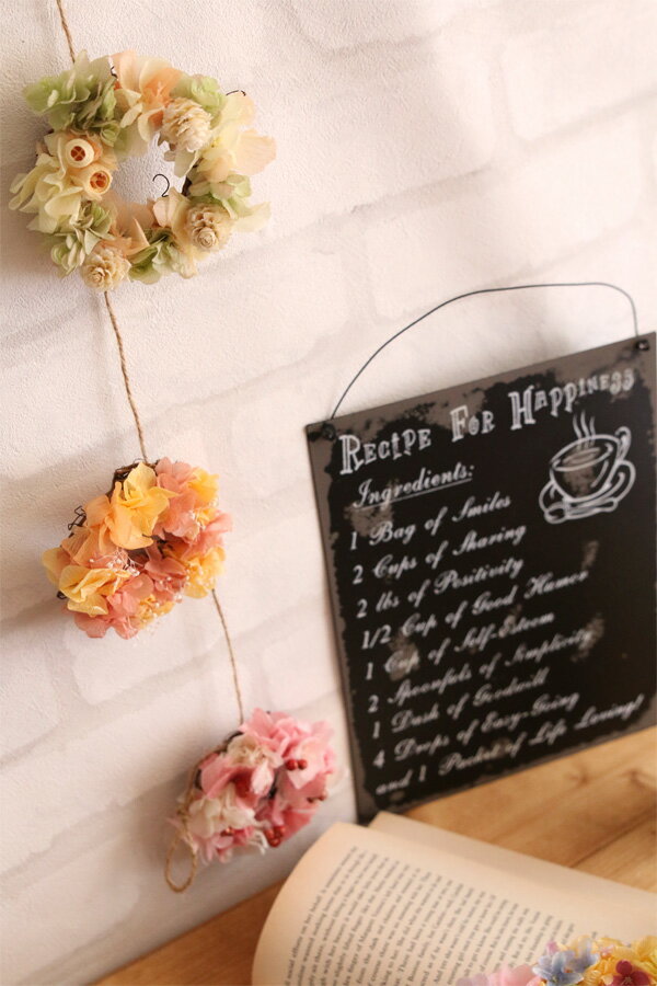 リース ガーランド カラフル Colorful 3連 | かわいい ナチュラル パステル やさしい 雰囲気 デザイン 麻紐 オリジナル 自宅 壁掛け ハンドメイド プレゼント ギフト プリザーブドフラワー あじさい 紫陽花 アジサイ 撮影小物 オシャレ