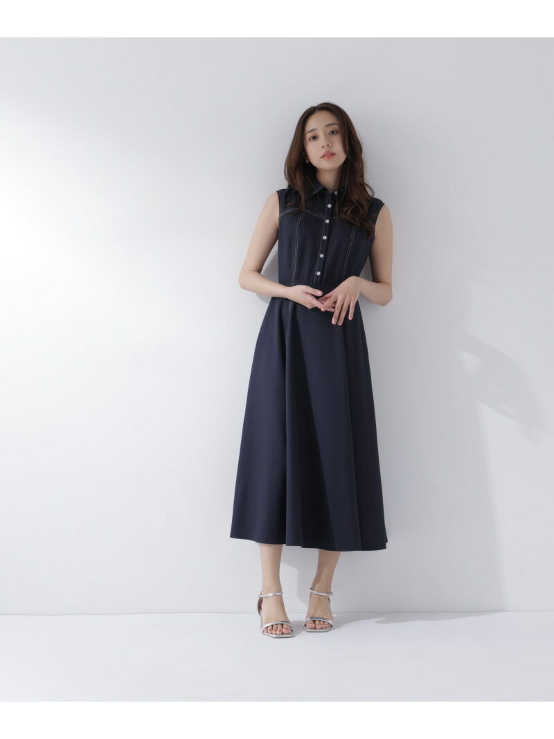 Rakuten - 襟付きバイカラーステッチワンピース NATURAL BEAUTY BASIC ナチュラルビューティベーシック ワンピース・ドレス ワンピース ネイビー ホワイト【送料無料】[Rakuten Fashion]