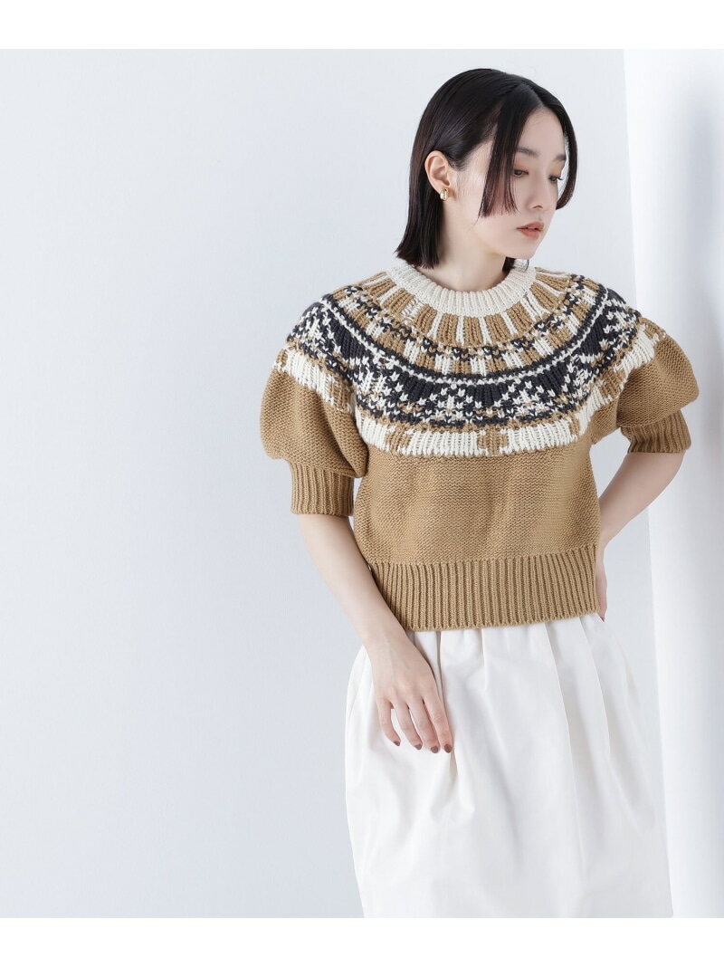 Rakuten - 【SALE／60%OFF】ノルディックハーフスリーブニット NATURAL BEAUTY BASIC ナチュラルビューティベーシック トップス ニット グレー ブラウン【RBA_E】【送料無料】[Rakuten Fashion]