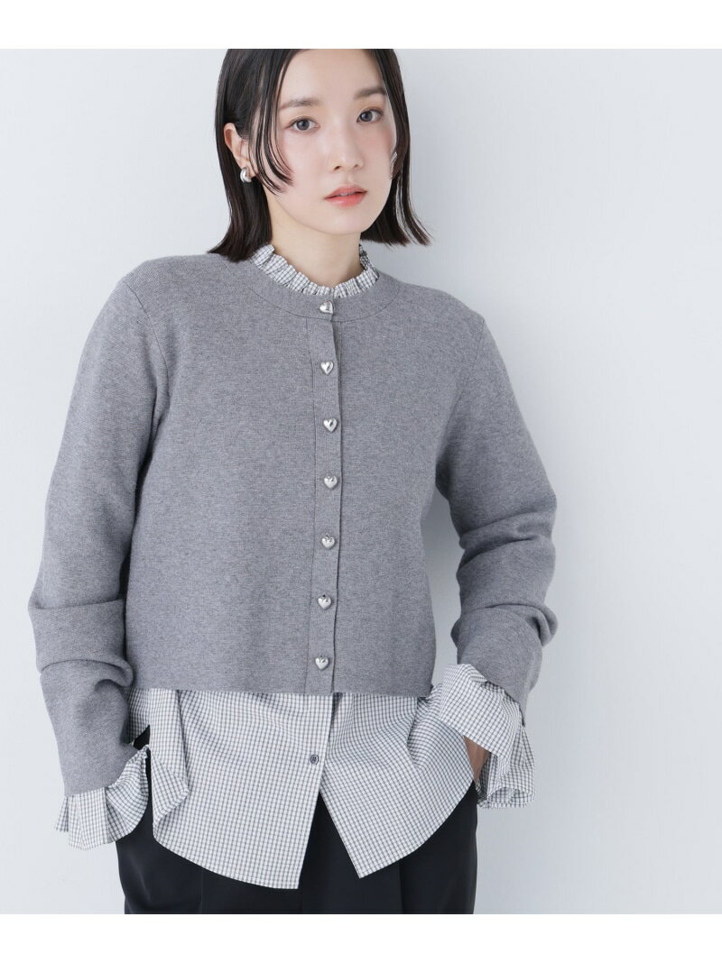 ハートボタンニットジャケット NATURAL BEAUTY BASIC ナチュラルビューティベーシック トップス カーディガン レッド ネイビー ピンク グレー【先行予約】*【送料無料】[Rakuten Fashion]