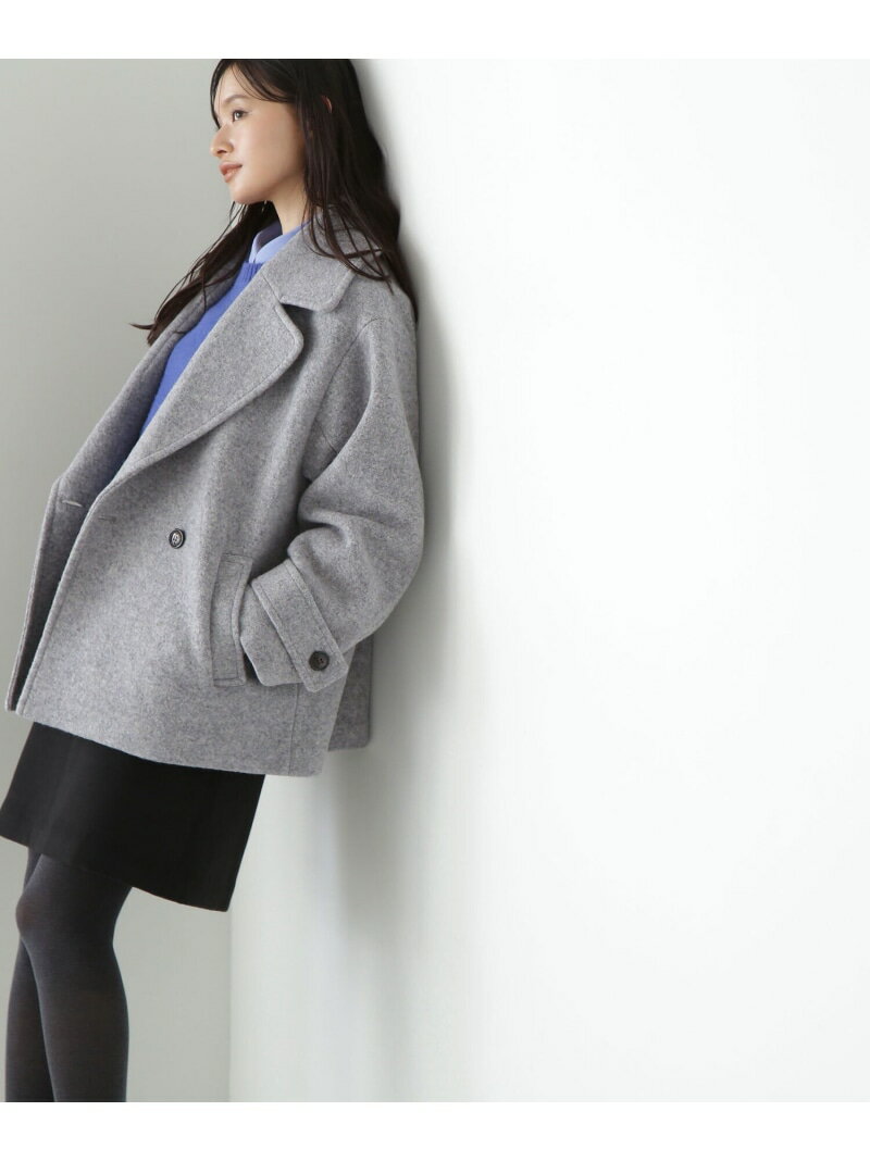 ウーリーフォルムハーフコート NATURAL BEAUTY BASIC ナチュラルビューティベーシック ジャケット・アウター ブルゾン・ジャンパー グレー ホワイト【送料無料】[Rakuten Fashion]のサムネイル