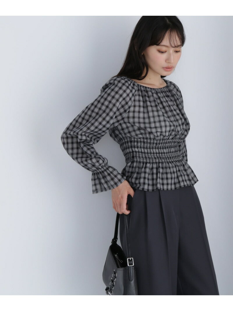 【SALE／50%OFF】チェックペプラムブラウス NATURAL BEAUTY BASIC ナチュラルビューティベーシック トップス シャツ・ブラウス ブラック ネイビー【RBA_E】【送料無料】[Rakuten Fashion]のサムネイル