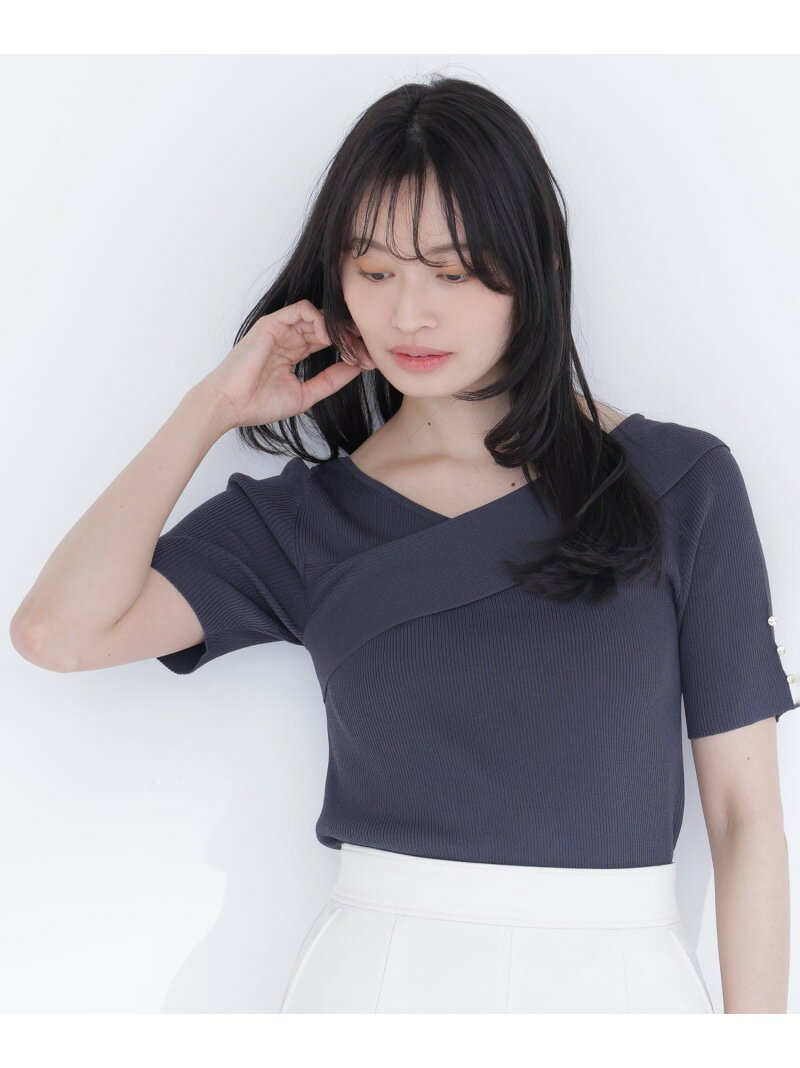 クロスネックリブニット NATURAL BEAUTY BASIC ナチュラルビューティベーシック トップス ニット ホワイト ブルー オレンジ グレー