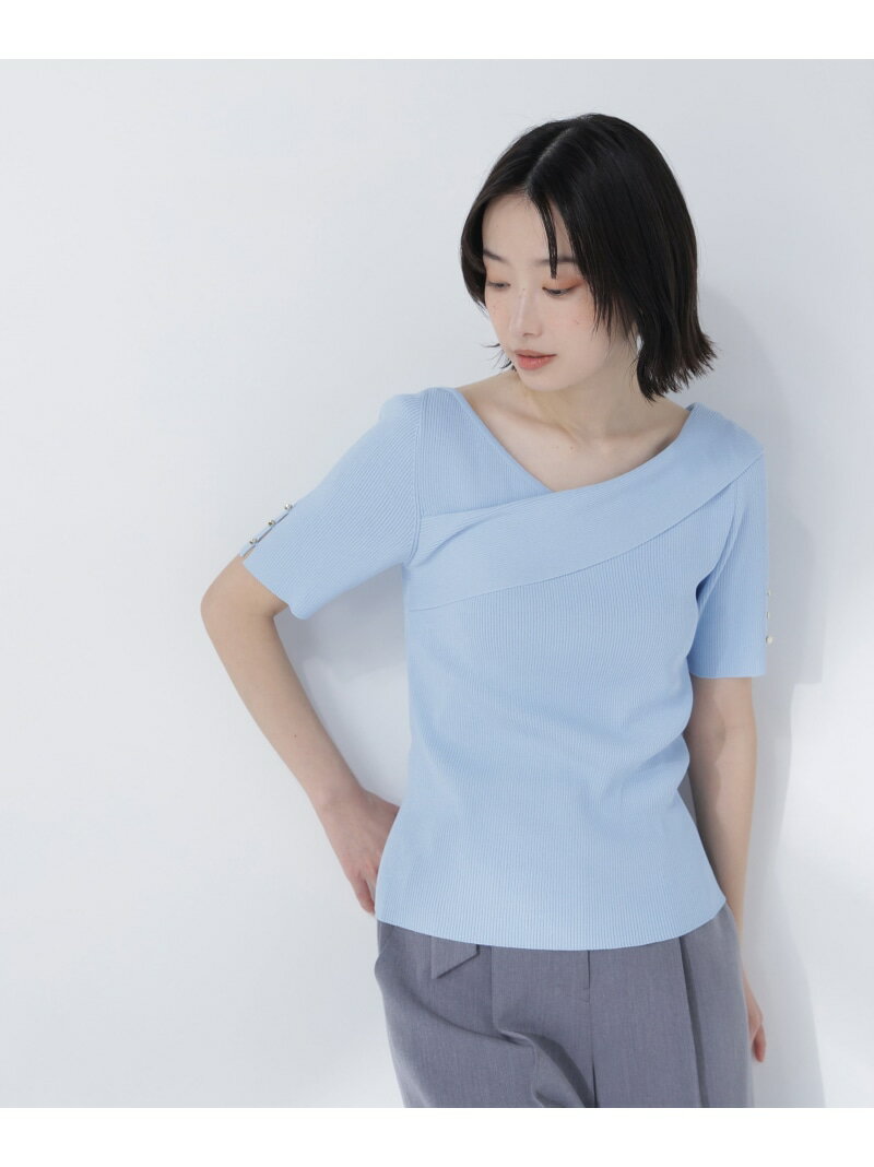 クロスネックリブニット NATURAL BEAUTY BASIC ナチュラルビューティベーシック トップス ニット ホワイト ブルー オレンジ グレー