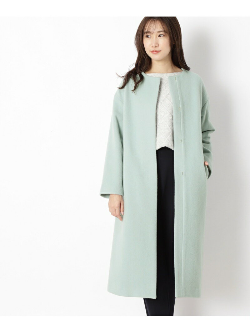 【SALE／50%OFF】ウールビーバーノーカラーコート NATURAL BEAUTY BASIC ナチュラルビューティベーシック ジャケット・アウター その他のジャケット・アウター グリーン ホワイト ブラウン【RBA_E】【送料無料】[Rakuten Fashion]のサムネイル