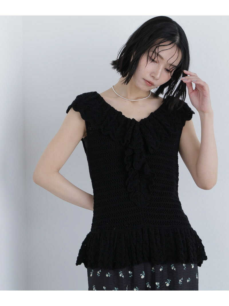 Rakuten - ＜N.＞柄編みラッフルニット NATURAL BEAUTY BASIC ナチュラルビューティベーシック トップス ニット ブラック レッド ホワイト【送料無料】[Rakuten Fashion]