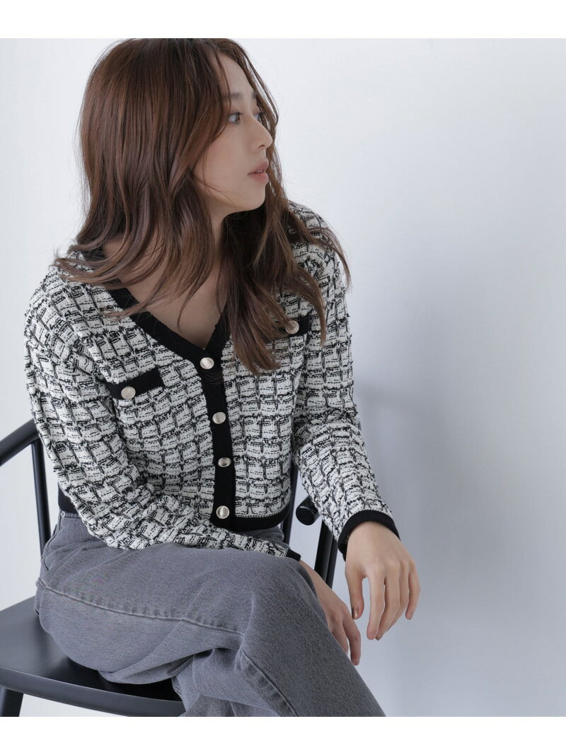 【SALE／50%OFF】ツイードVネックカーディガン NATURAL BEAUTY BASIC ナチュラルビューティベーシック トップス カーディガン ベージュ ブラック グレー【RBA_E】【送料無料】[Rakuten Fashion]のサムネイル