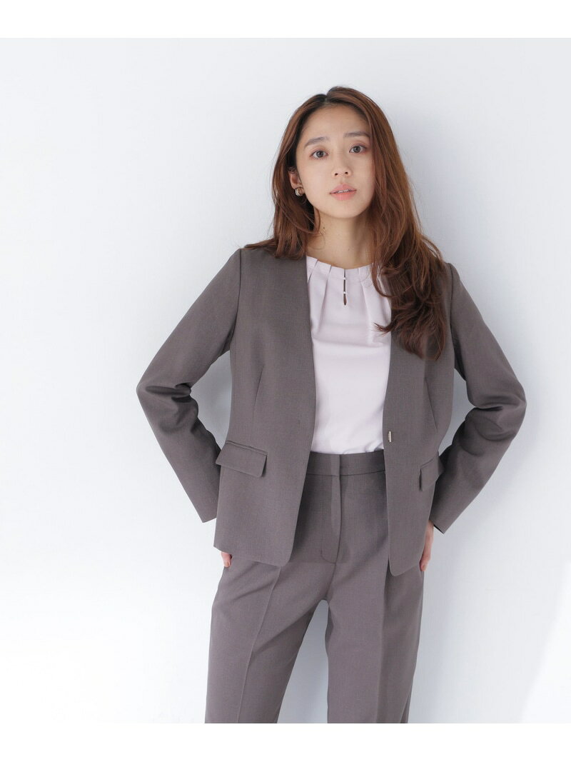 ＜マシンウォッシャブル＞パウダリ-ツイル SETUP ノーカラージャケット NATURAL BEAUTY BASIC ナチュラルビューティベーシック ジャケット・アウター テーラードジャケット・ブレザー ブラウン グレー*