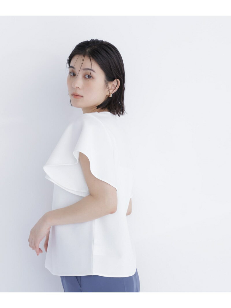 Rakuten - カットジョーゼットトップス NATURAL BEAUTY BASIC ナチュラルビューティベーシック トップス カットソー・Tシャツ ホワイト ネイビー【送料無料】[Rakuten Fashion]