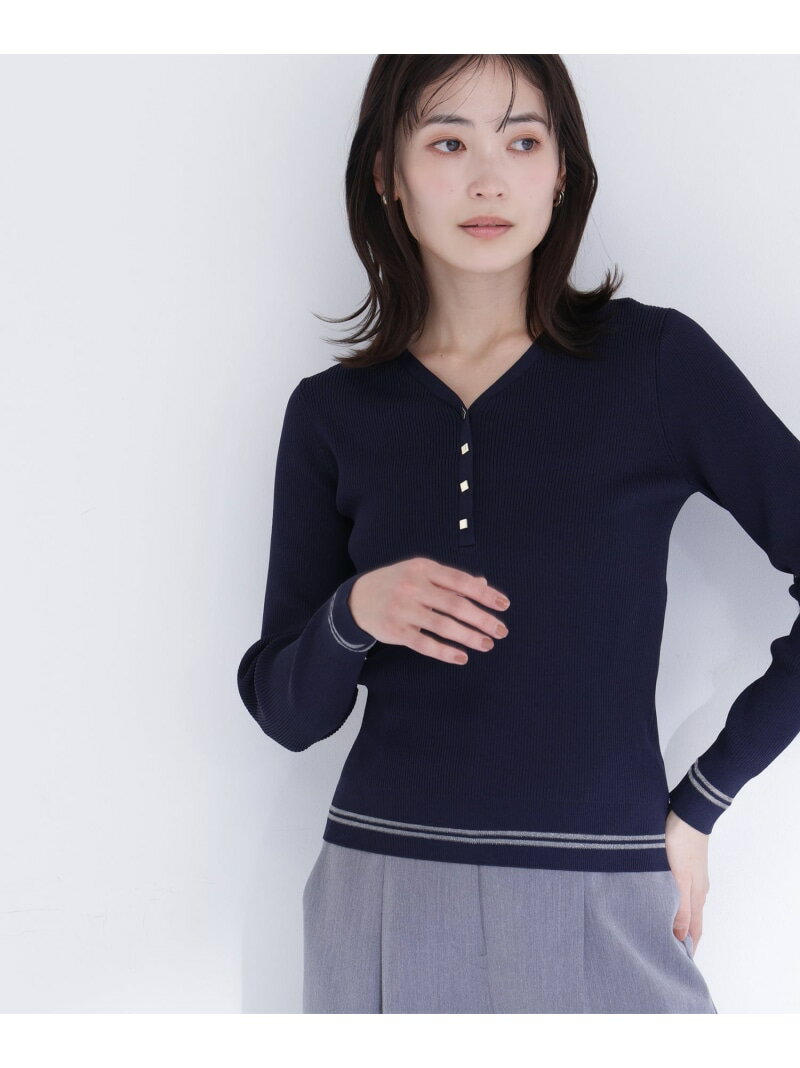メタルボタンシアーラインニット NATURAL BEAUTY BASIC ナチュラルビューティベーシック トップス ニット ネイビー ホワイト ブルー【送料無料】[Rakuten Fashion]