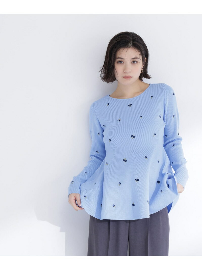 Rakuten - 【SALE／30%OFF】刺繍ペプラムニット NATURAL BEAUTY BASIC ナチュラルビューティベーシック トップス ニット ネイビー ブルー【RBA_E】【送料無料】[Rakuten Fashion]