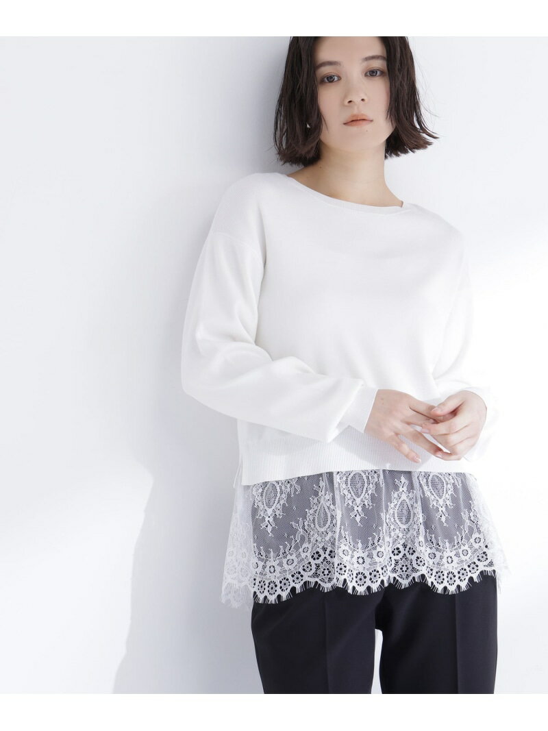 【SALE／50%OFF】レースドッキングニット NATURAL BEAUTY BASIC ナチュラルビューティベーシック トップス ニット ホワイト ブラック ブルー【RBA_E】【送料無料】[Rakuten Fashion]