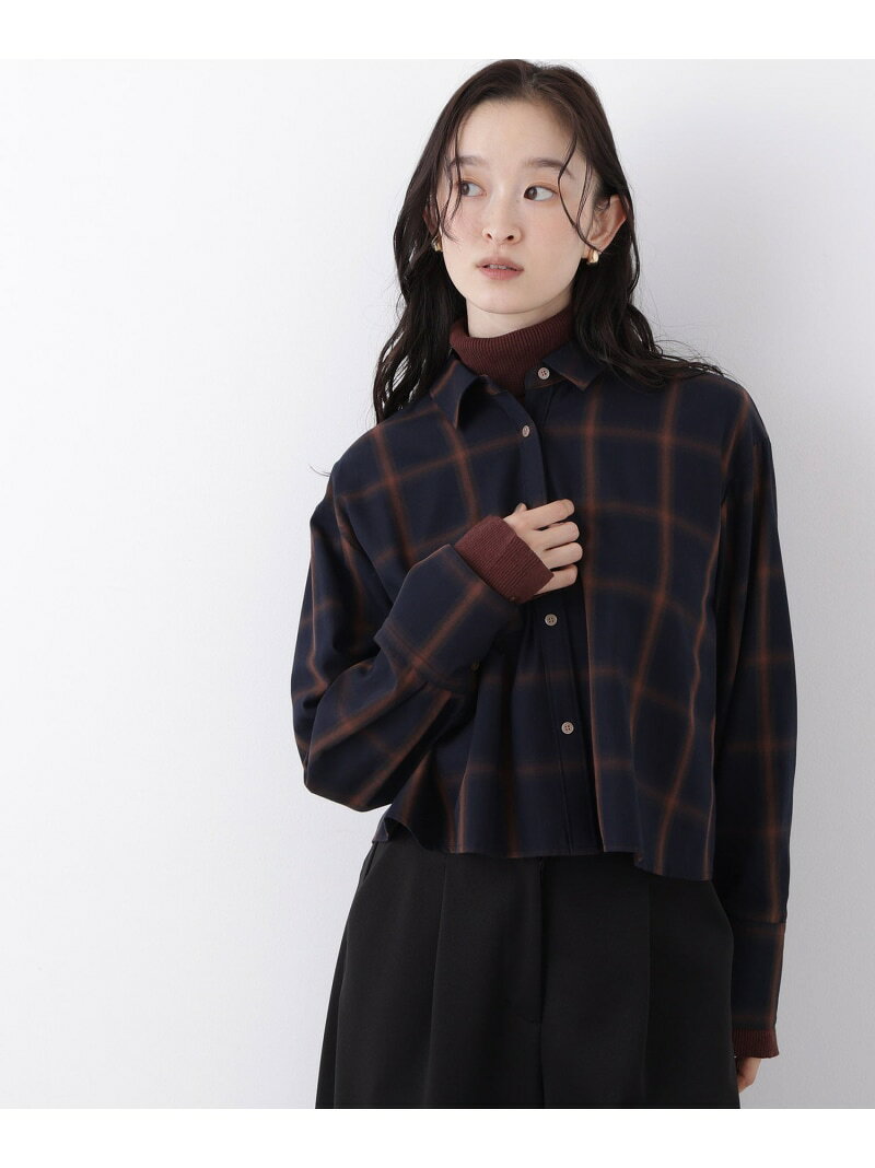＜N.＞チェックショートシャツ NATURAL BEAUTY BASIC ナチュラルビューティベーシック トップス シャツ・ブラウス ブラウン ネイビー*