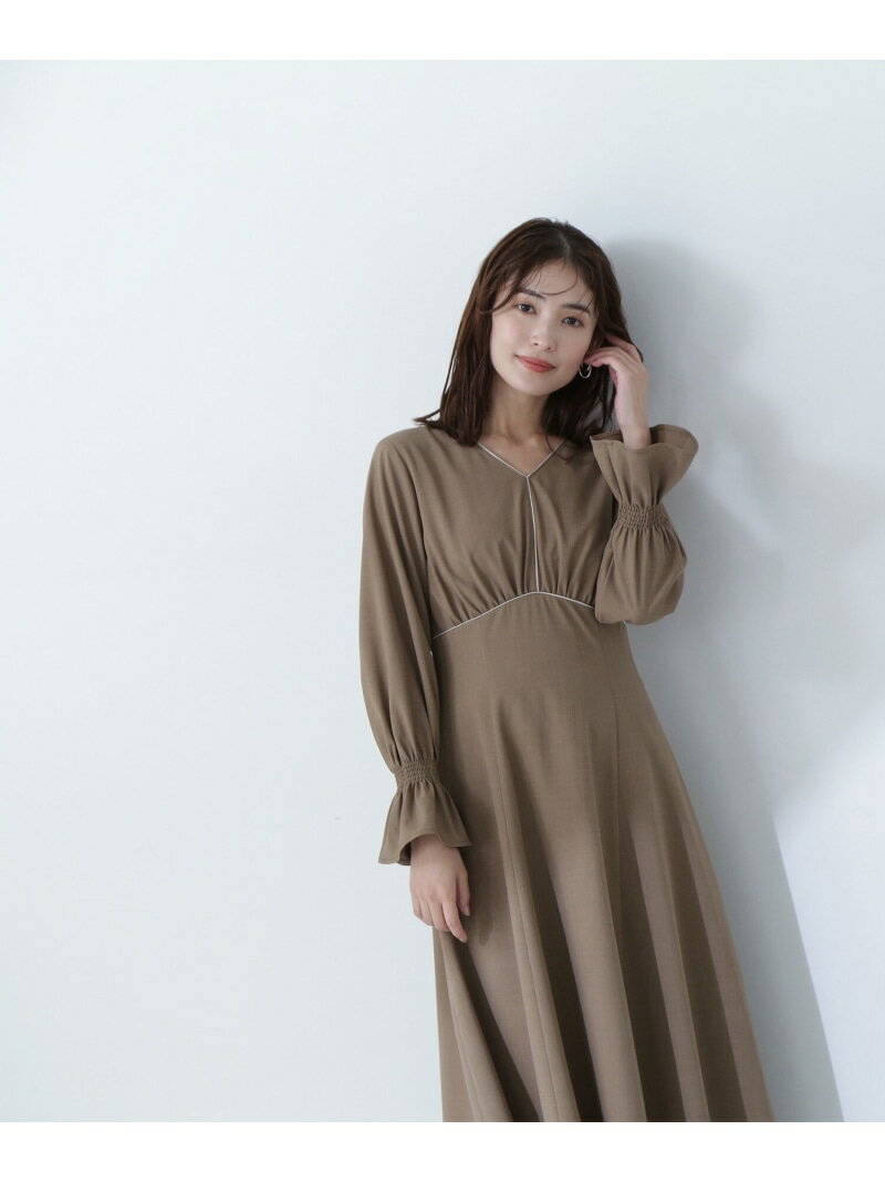 【SALE／60%OFF】サテンパイピングワンピース NATURAL BEAUTY BASIC ナチュラルビューティベーシック ワンピース・ドレス ワンピース ブラウン ベージュ グレー【RBA_E】【送料無料】[Rakuten Fashion]