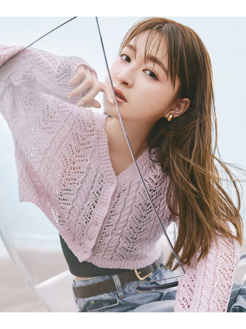Rakuten - クロシェラメカーディガン NATURAL BEAUTY BASIC ナチュラルビューティベーシック トップス カーディガン ブラック ホワイト ピンク【送料無料】[Rakuten Fashion]